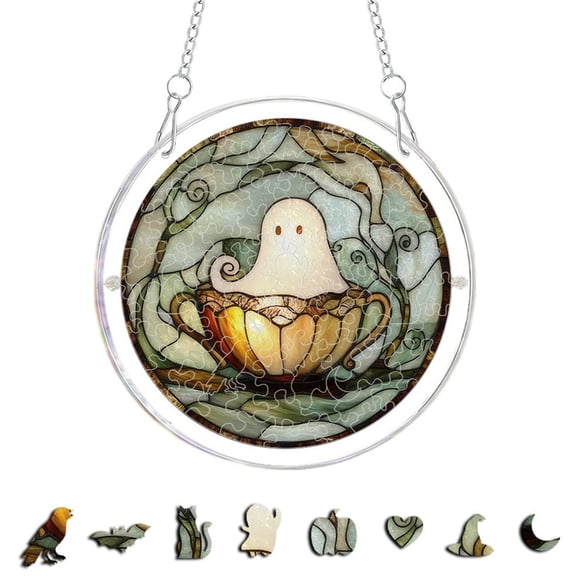 Halloween Skeleton Witch Pumpkin Tree Acrylic Puzzle Hanging Ornaments