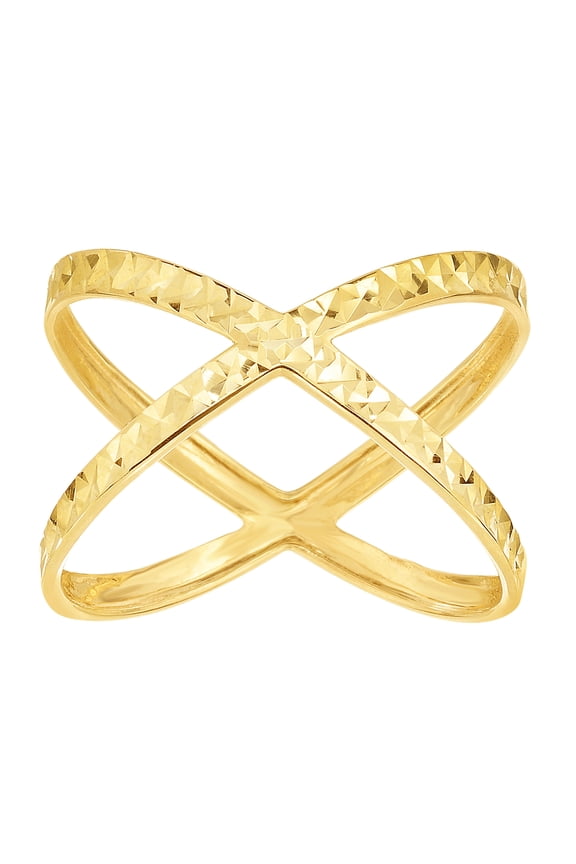 14K Yellow Gold Diamond Cut Cross Over X Design Fashion Ring