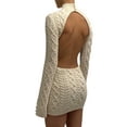 thumbnail image 3 of Backless Knitted Sheath Dress Women Long Sleeve Turtleneck Bodycon Mini Dress Casual Elegant Female Dress, 3 of 9