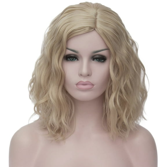 RightOn Blonde Wig for Women Short Curly Wavy Bob Wig Light Blonde Wig Synthetic Wigs with Wig Cap