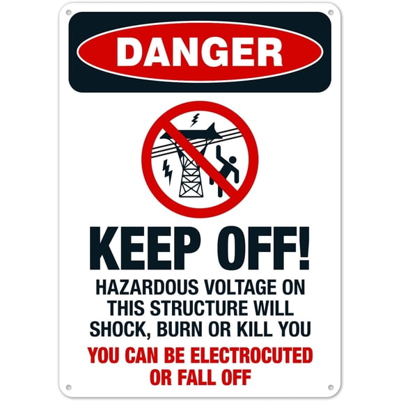 Keep Off Hazardous Voltage On This Structure Will Shock Sign, OSHA Danger Metal Sign 12X8 Inches