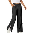 thumbnail image 5 of Curuila Womens Pants With Pocket Wide Leg Fashionable Elastic Waist Solid Color Loose Fit Long Trousers Black Size 2Xl, 5 of 8