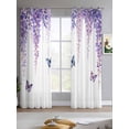 thumbnail image 2 of Wisteria Sheer Curtains 84 Inch Length 2 Panels Set for Living Room/Bedroom, Purple Flowers Butterflies Vintage Spring Kitchen Curtains Grommet Semi-Sheer Curtains Drapes Window Treatments 42"x84"x2, 2 of 7