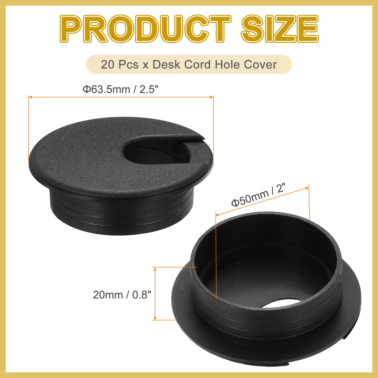 20 Pcs Desk Grommet 2 Inch,ABS Plastic Round Desk Hole Cover,50mm,Black