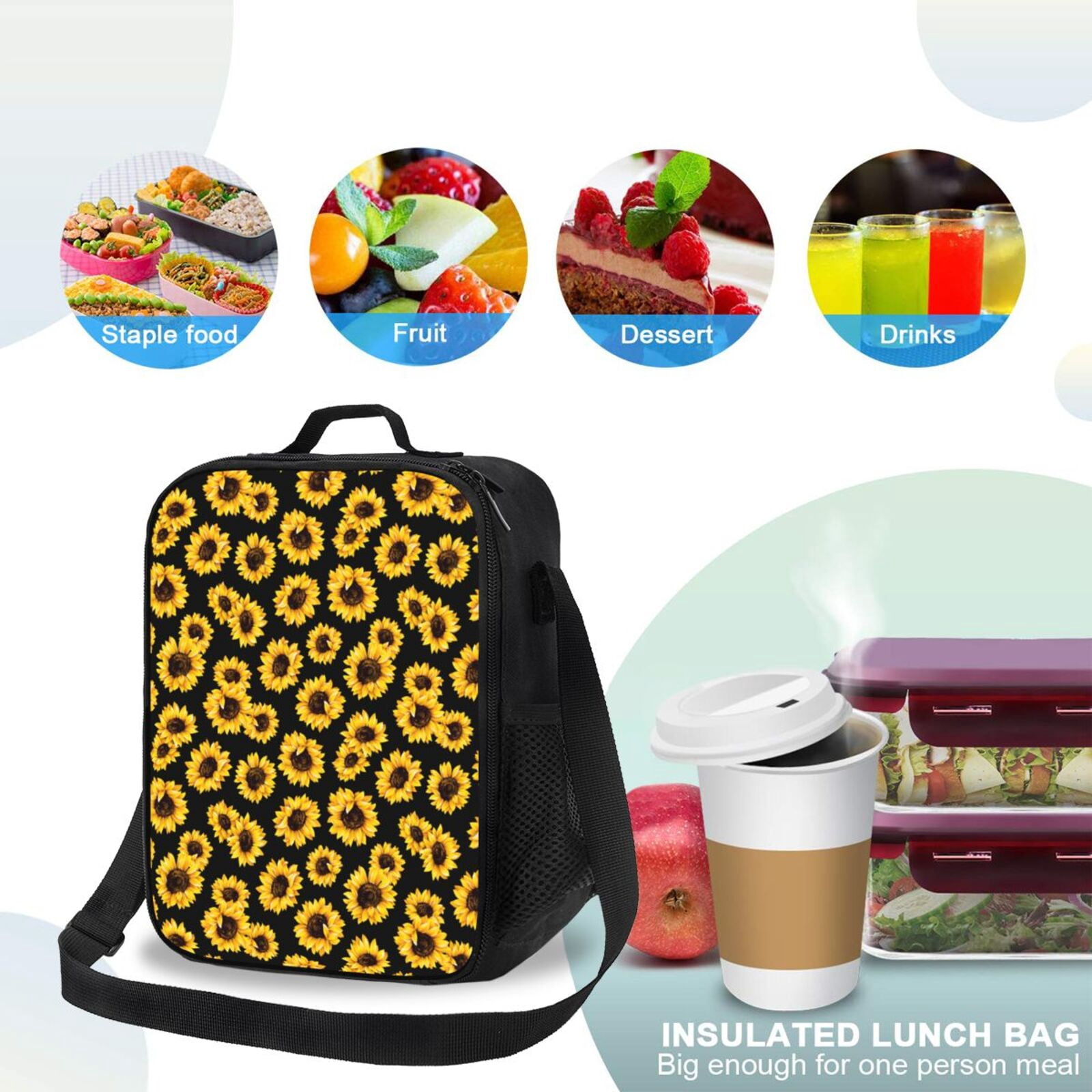 Ratiio Sunflower 6 Print Lunch Box - Reusable Lunch Bag Men Adult Women- Insulated LunchBox