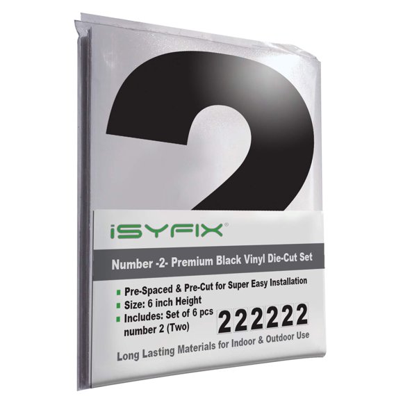 Sticker iSYFIX Número 2 Negro de Vinilo 15 cm, Pack de 6