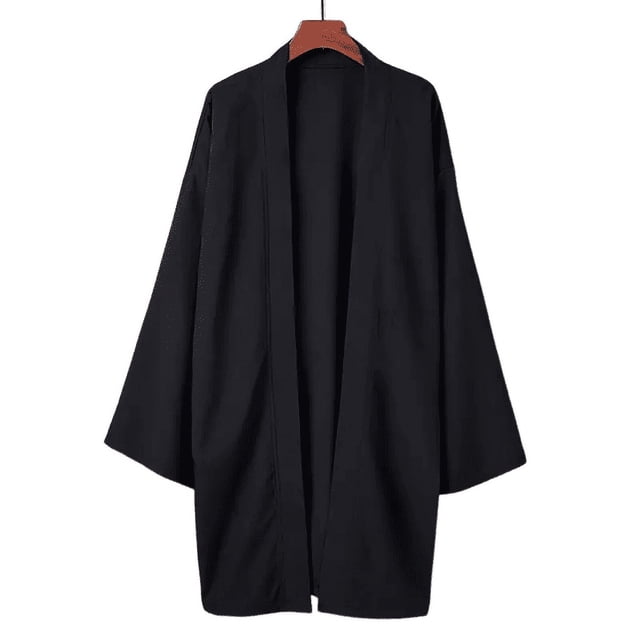 Men Black Samurai Robe Loose Asian Traditional Beach Kimono Sunscreen Coat