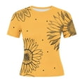 thumbnail image 5 of XUNKUSGA Tops for Women Fashion Floral Crew Neck Slim Fit Blouses for Women Casual Basic women's t-shirts Classic Summer Stretchy Short Sleeve Tops for Women S-3XL Yellow, 5 of 7