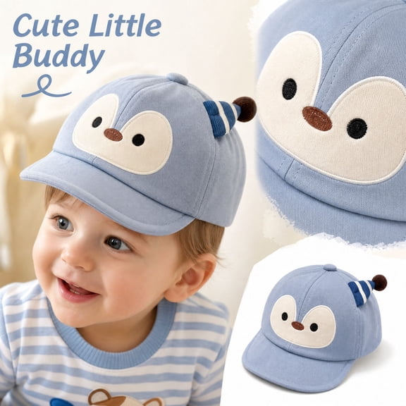 Baby Boys Girls Baseball Cap Windproof Sun Hat Infant Toddler Duckbill Cap Soft Brim Cartoon Penguin Pattern Casual Outdoor Hat