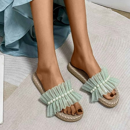 

absuyy Slide Sandals for Women- New Style Casual Beach Open Toe Toe Ring Summer Flat Slide Sandals #296 Green-8