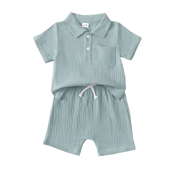 12 Months Baby Boys Clothes 18 Months Boys 2PCS Summer Outfits Set Solid Color Infant Boys Short Sleeve Lapel Top Shorts Set Green