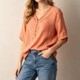 thumbnail image 5 of Zynoxe Womens Casual Cotton Linen Tops for Daily Wear Solid Color Button V-neck Short Sleeve Tops Peasant Gauze Loose Versatile Plus Size Tops Orange XXL, 5 of 8