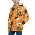 thumbnail image 2 of KLL Unisex Kids Boys Girls Hooded Pocket Pullover Hoodies-Bold Black and White Leaves Orange, 2 of 5