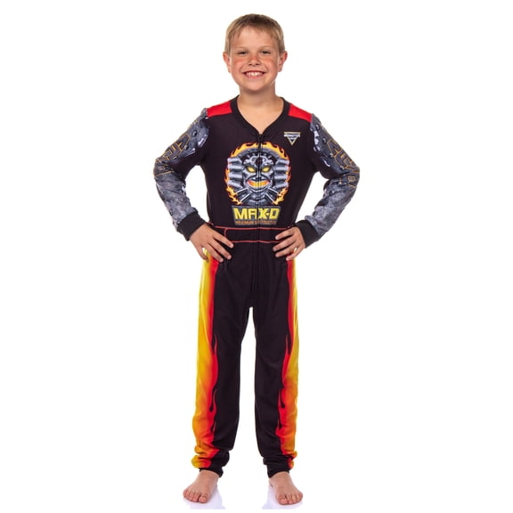 Monster Jam Max-D Boys' Union Suit Kids Fleece Maximum Destruction Monster Truck One-Piece Pajamas Sleeper Loungewear