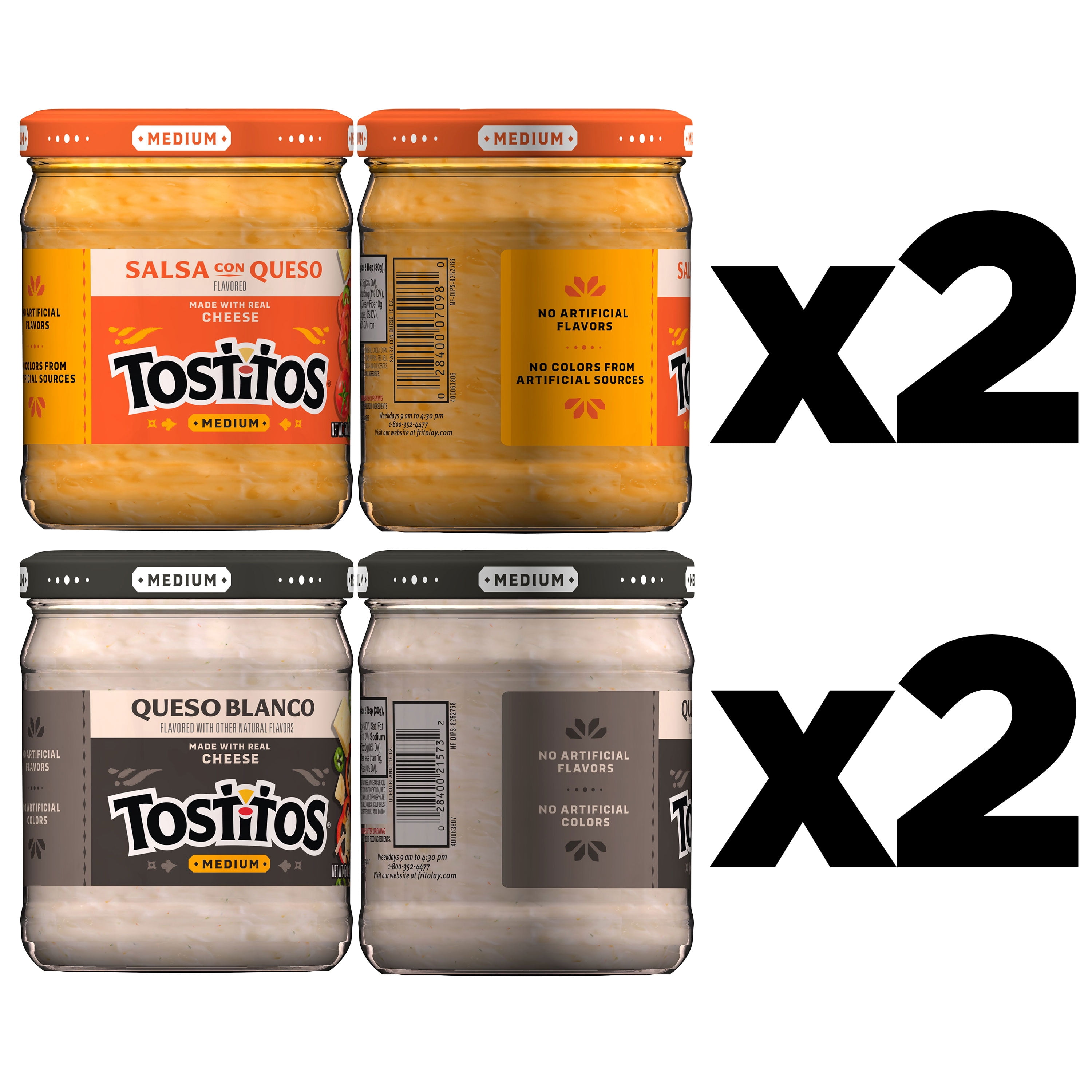 Tostitos Queso Variety Salsa, No Artificial Colors, No Artificial Flavors, 15 oz Jar, 4 Pack