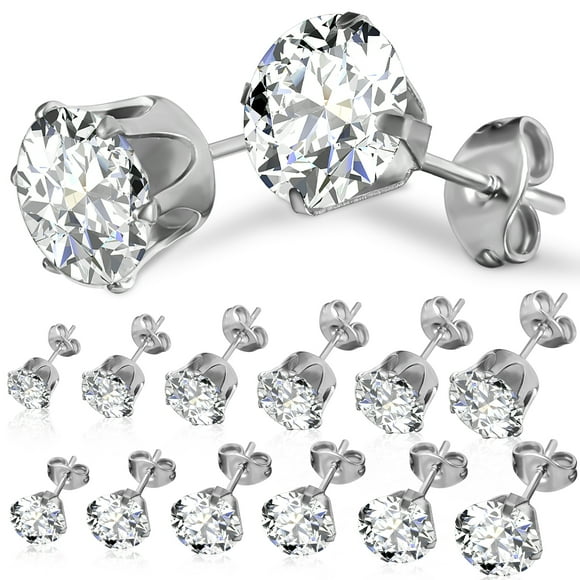 12 Pairs of Stainless Steel Stud Earrings for Women Cubic Zirconia Fashion Earrings Studs Jewelry Gifts
