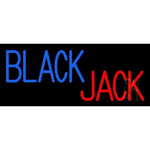 Singal Line Blackjack LED Neon Sign 10 x 24 - inches, Black Square Cut Acrylic Backing, with Dimmer - Bright and Premium built indoor LED Neon Sign for wall décor, arcarde, and storefront.