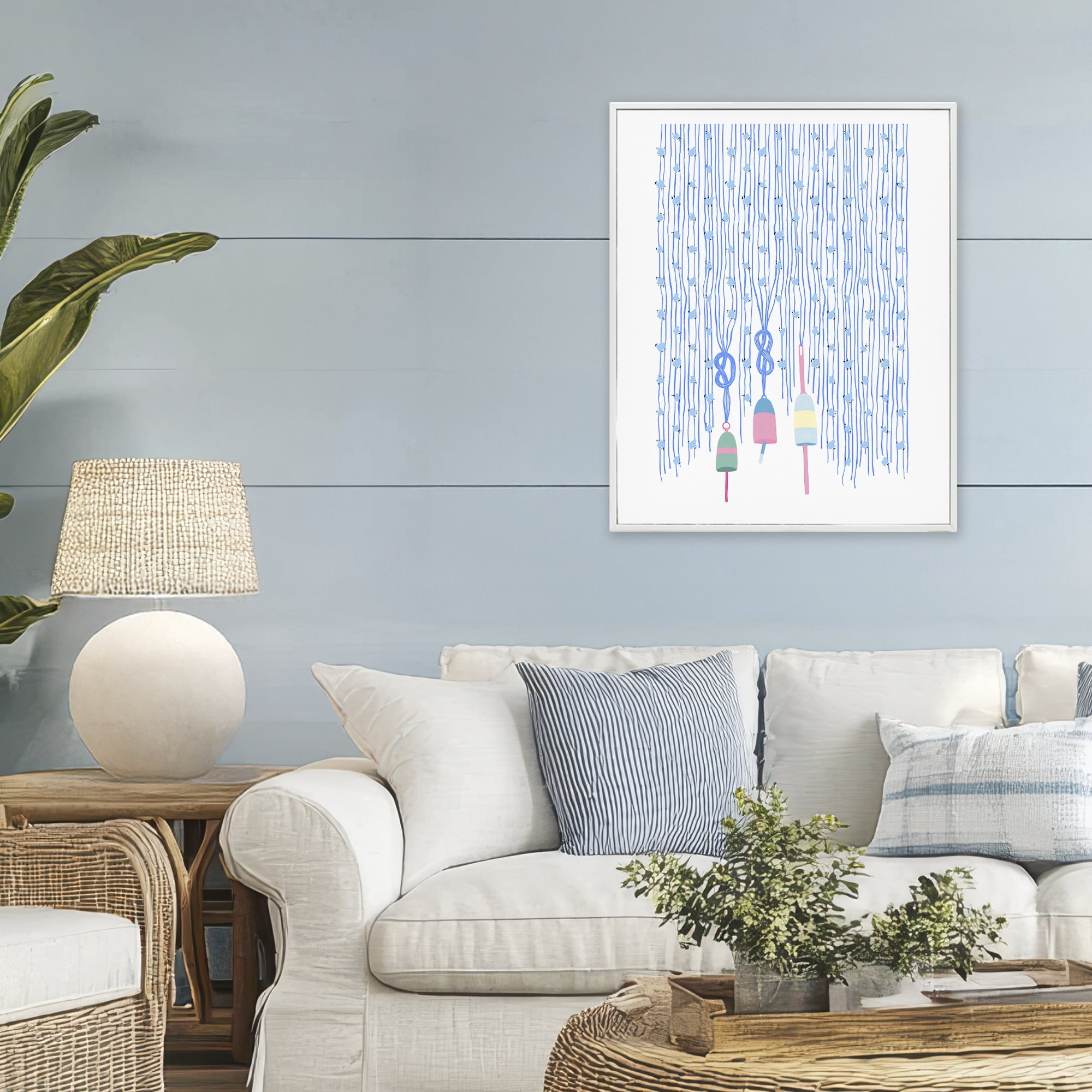 Stupell Industries Hanging Buoys on Ropes White Framed Giclee Art, design by Melissa Tilley