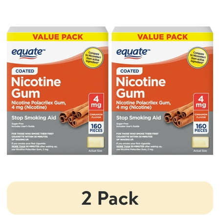 (2 pack) Equate Nicotine Gum 4 mg, Stop Smoking Aid, Cinnamon Flavor, Coated, 160 Count