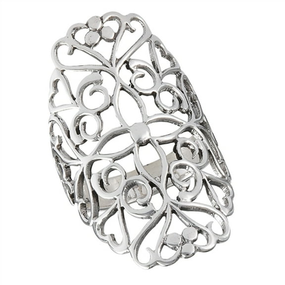 Wide Filigree Cross Heart Cutout Ring .925 Sterling Silver Band Jewelry Female Male Unisex Size 8