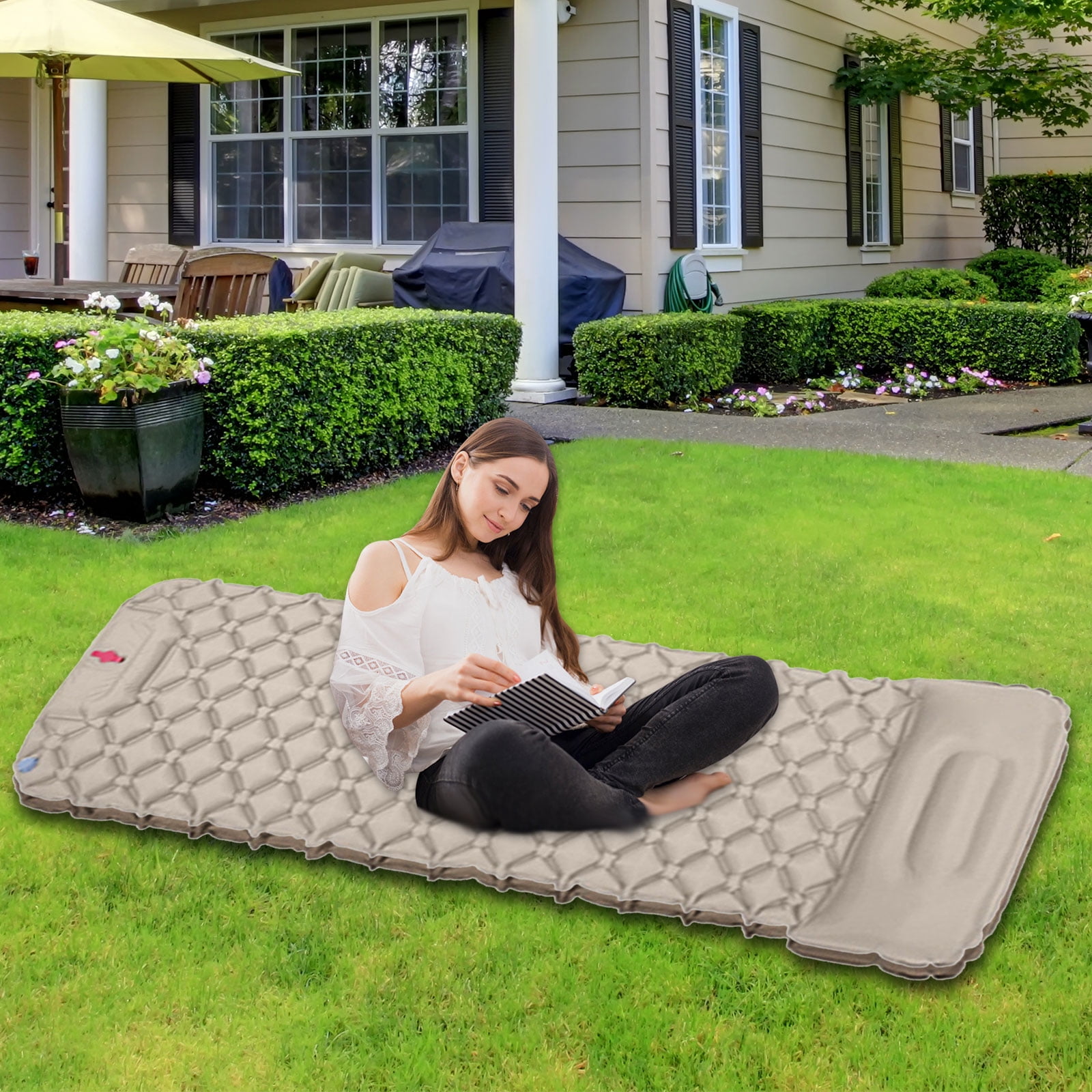 Outdoor Inflatable Sleep Pad with Pillows, Compact Travel Mat & Air Cushions for Camping, Beach, Hiking