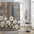 thumbnail image 3 of Vintages Flowers Shower Curtain, White Floral Plants Petals Blue Brown Mottled Waterproof Shower Curtain Set with 12 Hooks Lightweight Bath Curtains Fabric Bathroom Decor 72x72 Inches, 3 of 9
