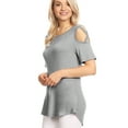 thumbnail image 5 of Made by Johnny Women's Loose Short Sleeve Strappy Cold Shoulder Top L HEATHER_GREY, 5 of 6