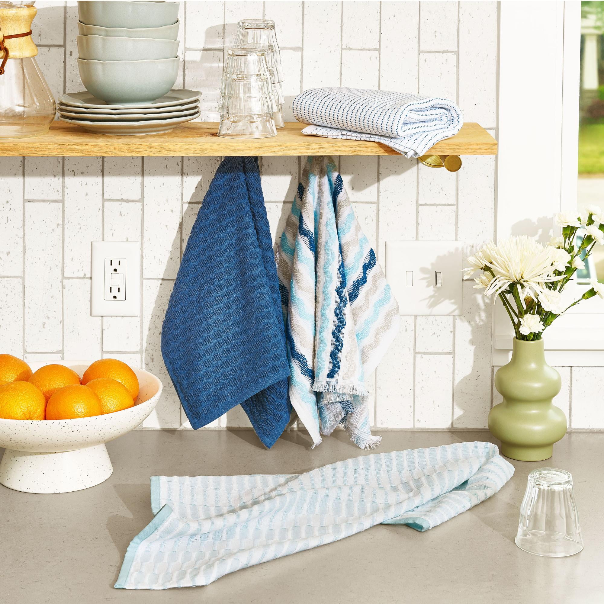 Beautiful Utility Wavy 4-Piece Kitchen Towel Set by Drew Barrymore, Multiple, 30"W x 30"L