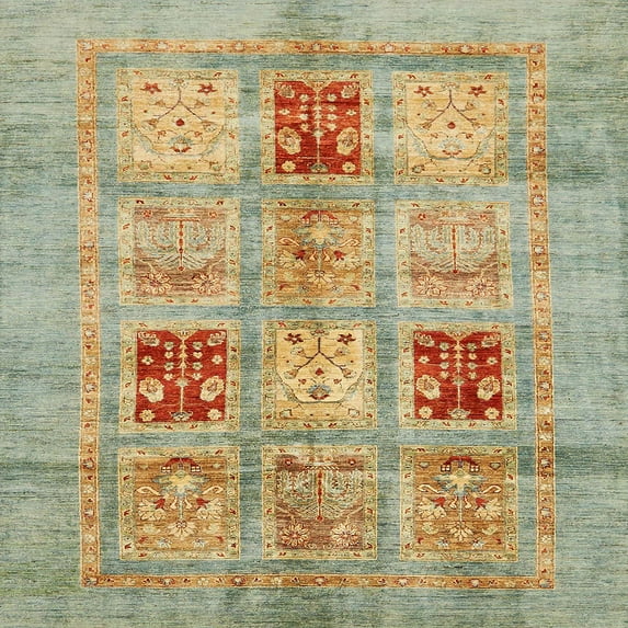 Ahgly Company Machine Washable Indoor Square Abstract Ginger Brown Green Area Rugs, 6' Square