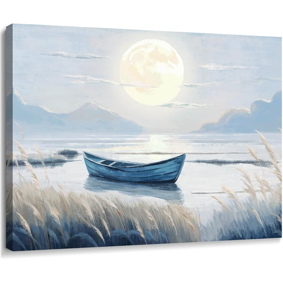 Canvas Wall Art Beach Dcor Wall Picture Rustic Coastal Sand Canvas Print Ocean Nautical Painting Seascape Sea Bird Vintage Ship Boat Artwork for Seaside Living Room Bedroom Bathroom Decor Blue Large