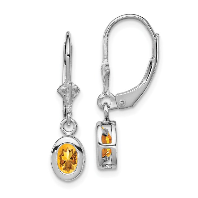 925 Sterling Silver Oval Citrine Leverback Earrings Drop Dangle