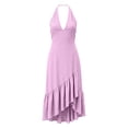 thumbnail image 5 of VBVC Women's Halter V Neck Asymmetrical Midi Dress , Ladies' Ruffle Hem Sleeveless Cocktail Dress , Summer Party Vacation Dresses For Women,Pink,S-3XL, 5 of 7