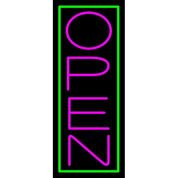 Green Border With Pink Vertical Open LED Neon Sign 24 x 10 - inches, Clear Edge Cut Acrylic Backing, with Dimmer - Bright and Premium built indoor LED Neon Sign for storefront.