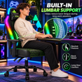 thumbnail image 3 of Seenda Gaming Chair, Computer Chair with RGB LED Lights, Ergonomic Chair for for Adults and Kids with Flip Armrests & Headrest Lumbar Support, Black, 3 of 8