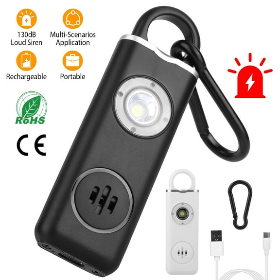 Personal Safety Alarm TeqHome Loud 130dB Siren with Carabiner Emergency Self-Defense Security Alarm with LED Light for Women Men Children Elderly (Black)