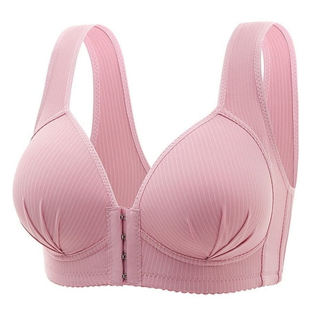 YWDJ Womens Bras No Wire Front Closure Push up No Underwire Full Coverage Comfort Straps Support Lace Bralette Breathable Soft Bra for All Shapes Sagging Breasts Pink M