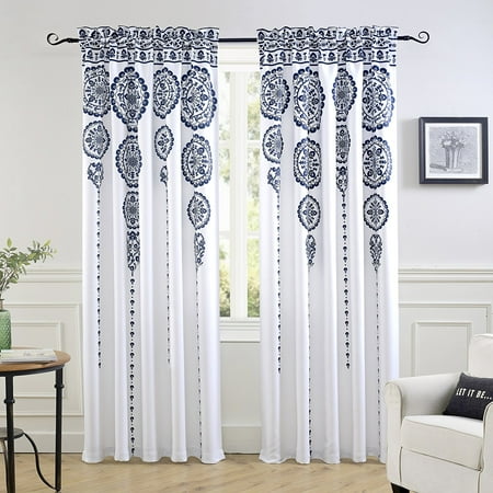 Navy And White Curtains DriftAway Taylor Moroccan Cascading Medallion/Floral Room Darkening Window Curtains, 2 of 50