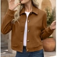 thumbnail image 4 of HomeDM Women's Button Down Jacket Long Sleeve Collared Cropped Faux Suede Outerwear with Pockets, 4 of 8
