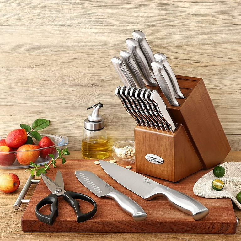 Marco Almond KYA26 14-Piece Knife Block Set with Built-in  Sharpener,Stainless Steel knife set