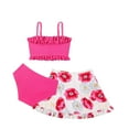 thumbnail image 1 of MIASHUI Maillots de Bain 3 Pcs pour Filles Ensembles Bikini d'Été avec Jupe Imprimée, Rose Vif, 9-10 Ans, 1 of 7