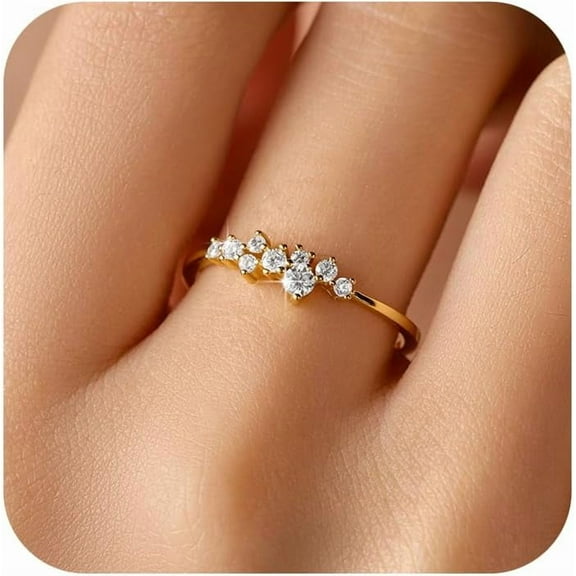 18K Gold Plated 925 Sterling Silver Engagement Rings for Women White Cluster CZ Moissanite Wedding Eternity Bands Ring Dainty Stackable Promise Rings for Her Jewelry Christmas Gifts