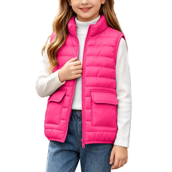 Girls Puffer Vest Kids Zip Up Padded Gilet Winter Quilted Jackets Fashion Outwear