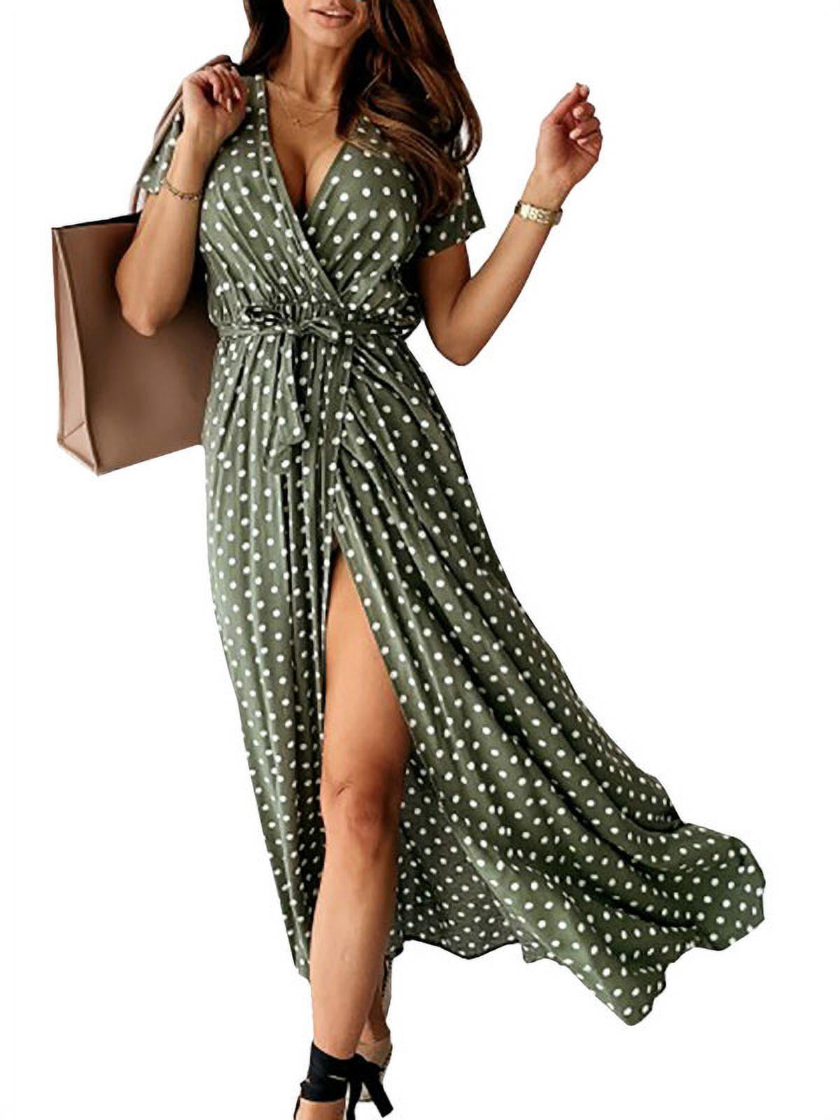 Enwejyy Women Summer V Neck Polka Dot Long Dress 6230