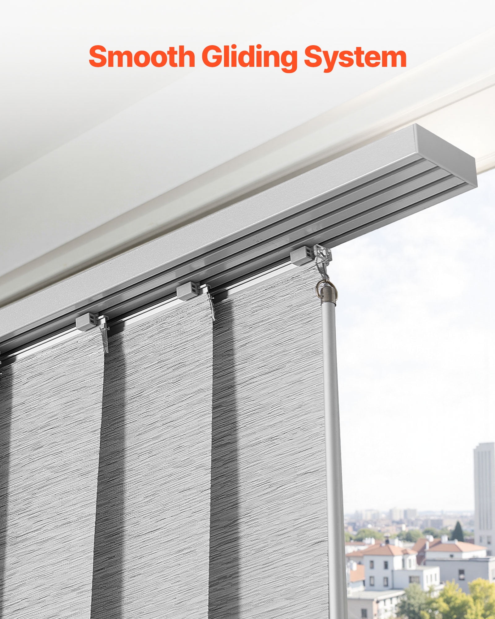 VEVOR Panel Track Blinds,Extendable Track from 45.8 in to 86 in W, Trimmable Panel Curtains Up to 96 in H, Adjustable Vertical Panel Blinds for Sliding Doors, Patio Doors, Room Divider, Window, Gray