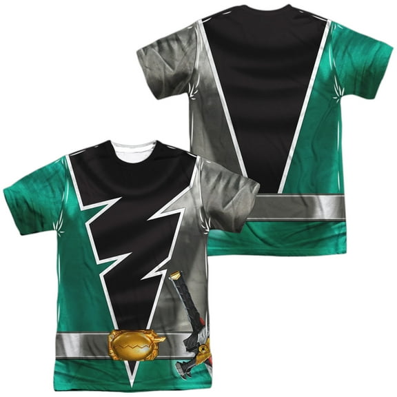 Power Rangers Dino Fury Green Ranger Unisex Adult Sublimated Halloween Costume T Shirt (Medium) White (Front/Back)