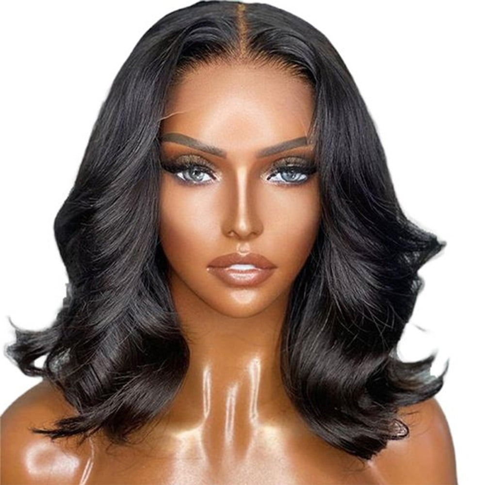 150 Density Body Wave Short Bob Wig Human Hair Pre Plucked Hair black 8 - 16 Inch T Middle Part Lace Bob Wigs for Women