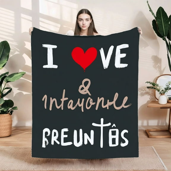 Cozy Flannel Blanket with Heart & Love Design - Soft Warm Durable Throw for Sofa Travel Bed and Chair - Perfect for Snuggling