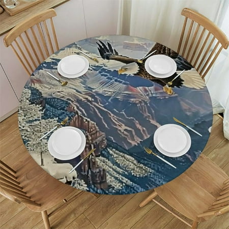 

Ollo0ord Polyester Tablecloth Africa Waterproof Oil-Proof PVC Table Cloth Bald Eagle Flying in The Snow Covered Grand Fit Round Tables Diameter for Parties/Home White Brown 42 -46