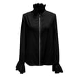 thumbnail image 7 of Endives Womens Long Sleeve Shirt Retro Staly Zip Front Blouse Cuffs Blouse Tops Spring Trendy Black, 7 of 7