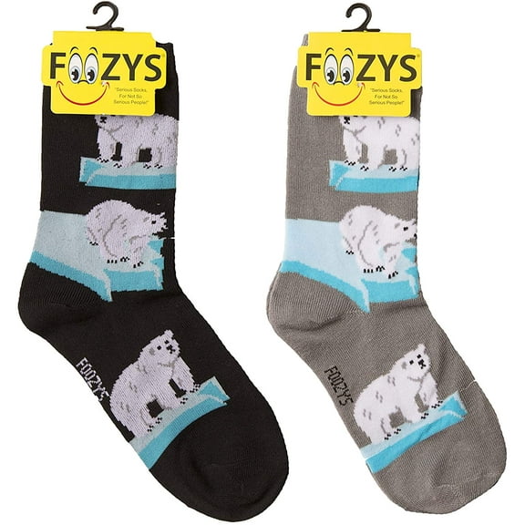 Foozys Women Crew Socks | Polar Bear Zoo Animal Novelty Socks | 2 Pair